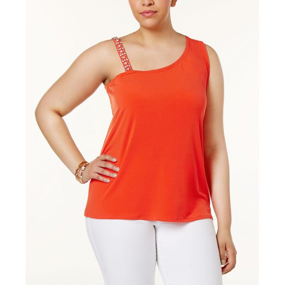 INC International Concepts Plus Size One Shoulder Rhinestone Trim Top